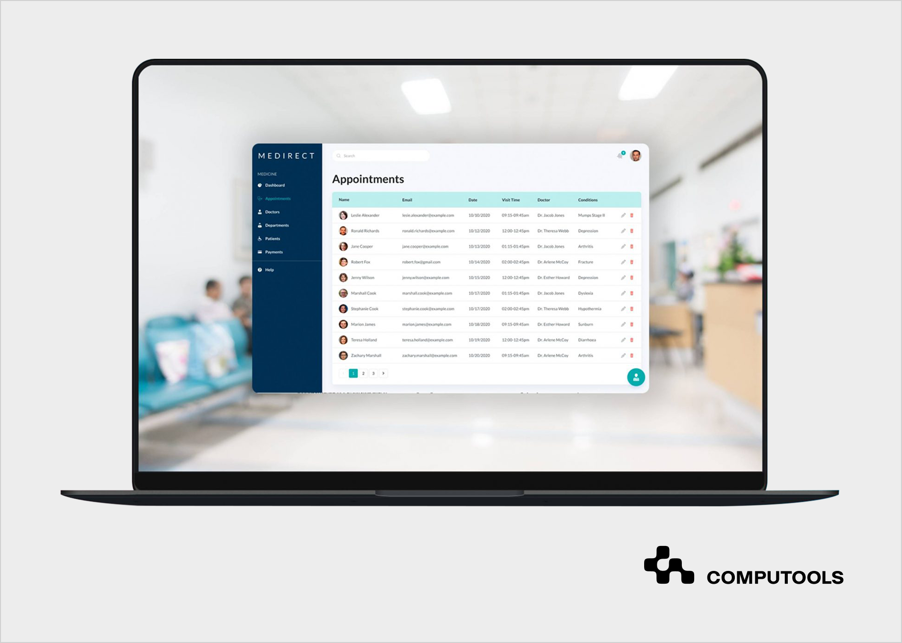 Medirect case appointments screen